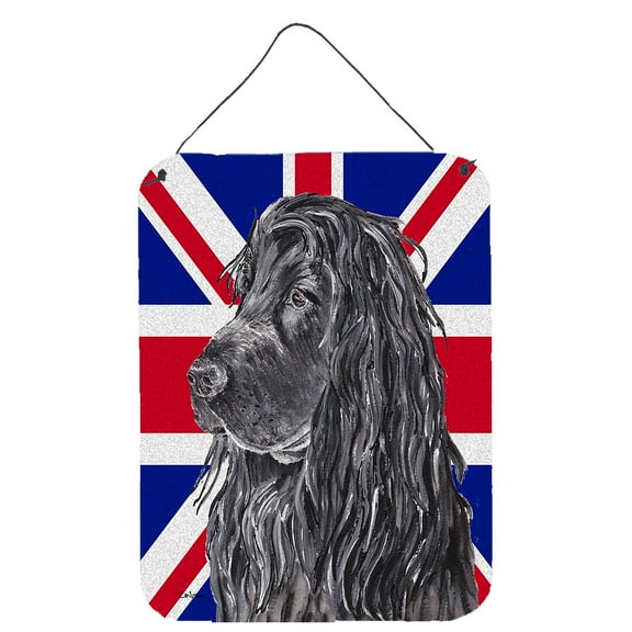 Black Cocker Spaniel with English Union Jack British Flag Wall or Door Hanging Prints