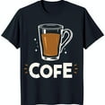 thumbnail image 1 of Black Coffee Cup T-Shirt with White Outline & 'COFE' Text Star Design, 1 of 5