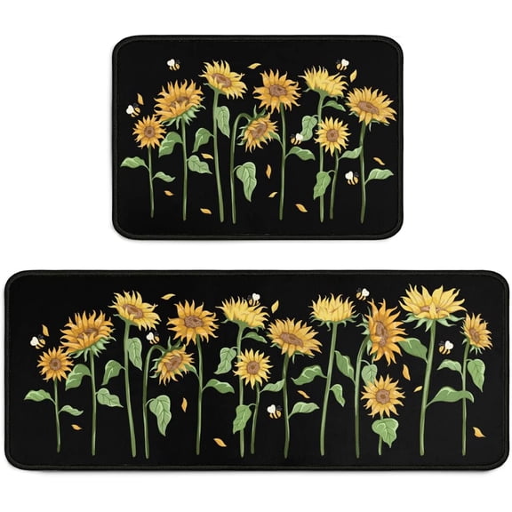 Black Coffee Kitchen Rugs and Mats Set of 2 Coffee Cup Latte Mocha Art Decoration Non Slip Super Absorbent Kitchen Sink Mats Waterproof and Washable Runner Rugs for Laundry Room 17"x24"/17"x48"