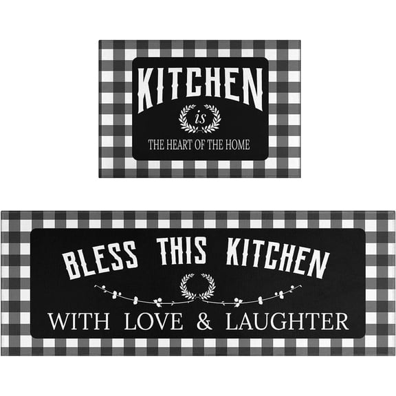 Black Coffee Kitchen Rugs and Mats Set of 2 Coffee Cup Latte Mocha Art Decoration Non Slip Super Absorbent Kitchen Sink Mats Waterproof and Washable Runner Rugs for Laundry Room 17"x24"/17"x48"