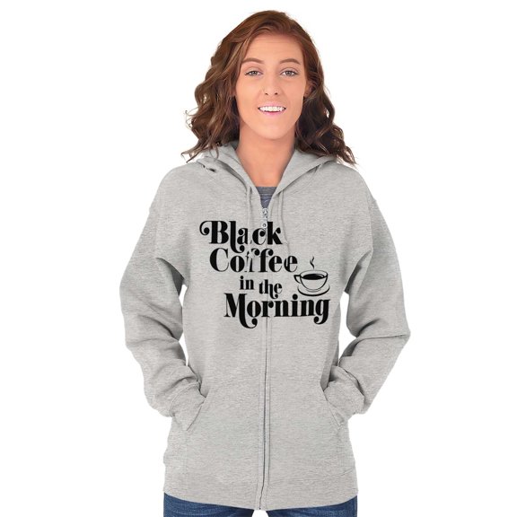 Black Coffee Morning First Caffeine Womens Plus Size Graphic Zipper Hoodie Brisco Brands 4X