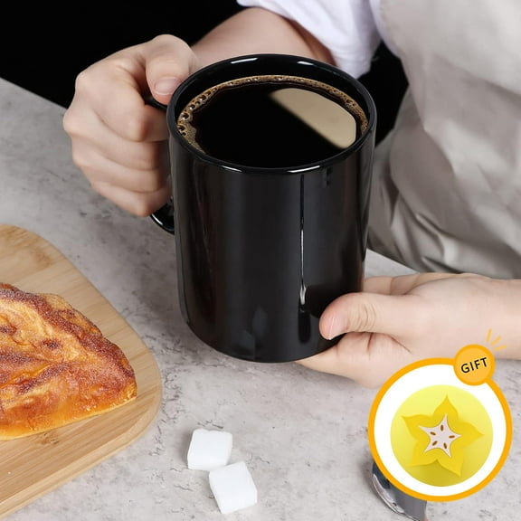 Black Coffee Mug, Sublimation Blanks Mugs with Cup Coasters, Lightweight Bright Porcelain Tea Cups with Handle, Classic Ceramic Coffee Cups for Tea, Hot Cocoa, Milk, Machine Washable, Black