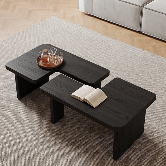 Black Coffee Table for Living Room, Modern Wood Coffee Table with Free Adjustable Shape as Square Living Room Table Rectangle Center Table Irregular coffee table Couch Side Table