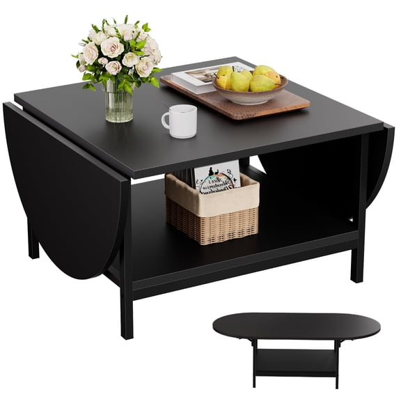 Black Coffee Table Modern Extended Tables With Storage For Living Room 2-tier Center Two Folding Panel Any Large Or Small Space Foldable  All