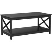 Black Coffee Table for Living Room, X-Design Storage Shelf, 39.5