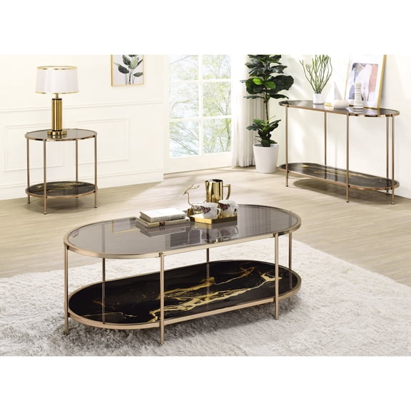 Gold - finished frame, black marble glass top - in home coffee corners, provides extra space and an elegant touch