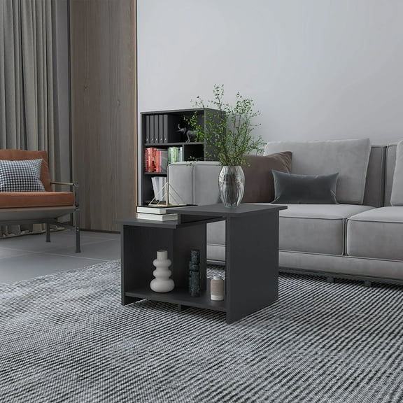 Black Coffee Table with Open Storage for Modern Living Spaces 23.6"x17.7"x16.6" Modern Storage Solution
