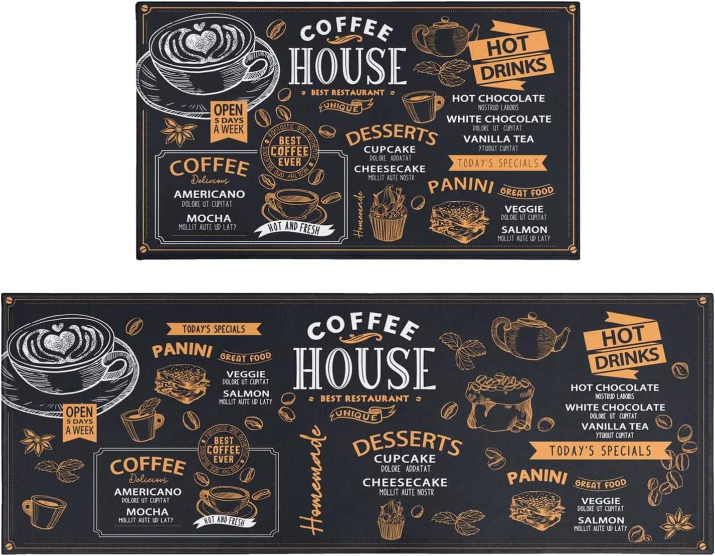 Black Coffee Theme Kitchen Rugs Set Of 2 Cafe Kitchen Rugs And Mats Non   Black Coffee Theme Kitchen Rugs Set 2 Cafe Mats Non Skid Washable Black Runner Rubber Backing Coffee House 17 X48 17 X30 E83757f1 35ff 476e 9065 2471a0a6408e.7aa7907349553f686b47d1dcca299001 