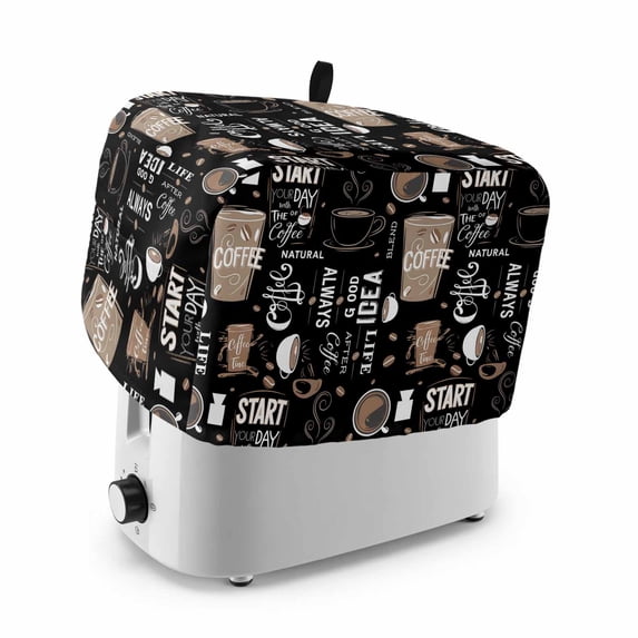 Black Coffee Toaster Cover 2 Slice, Modern Rustic Coffee Cup Beans Dustproof Bakeware Oven Protector with Top Hook, Waterproof Small Kitchen Appliance Toasters Dust Cover, 12"x7.5"x8"