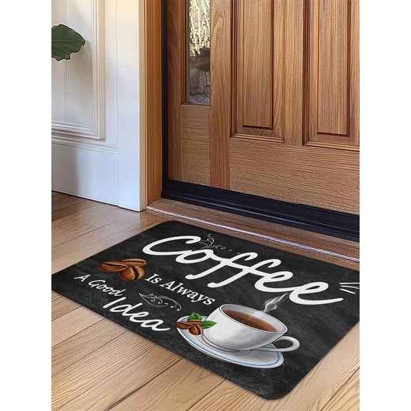 Black Coffee Vintage Door Mat Indoor Outdoor Entrance, Non Slip Rug for Kitchen Bathroom Entryway Rug, Farmhouse Coffee Cup Bean Washable Doormat Floor Mat for Office Home Decor 24x36 Inch