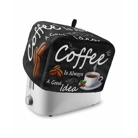 Black Coffee Vintage Small Toaster Cover 2 Slice, Kitchen Appliance Covers, Farmhouse Coffee Cup Bean Toaster Oven Cover with Loop, Bread Machine Cover Polyester Dust Cover Protection