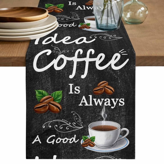 Black Coffee Vintage Table Runner 70 Inches Long, Farmhouse Coffee Cup Bean Cotton Linen Table Runners Dresser Scarves, Decorative Fabric Tabletop Scarf Furniture Cover for Home Dinner Party 13"x70"