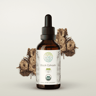 HerbEra Black Cohosh Tincture, Organic Herbal Dietary Supplement for Hormonal Support, Certified Organic Black Cohosh (Cimicifuga racemosa) Dried Root Extract, Natural, Alcohol-Free, Drops 2 oz