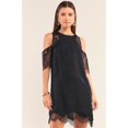 thumbnail image 1 of Black Cold Shoulder Lace Trim Back Button Up Mini Dress M, 1 of 3
