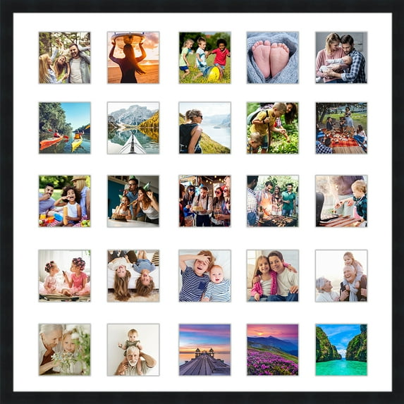 Black Collage Frame With Mat - 22x22 Frame For (25) 4" x 4" Photos  - Great for Instagram Pictures