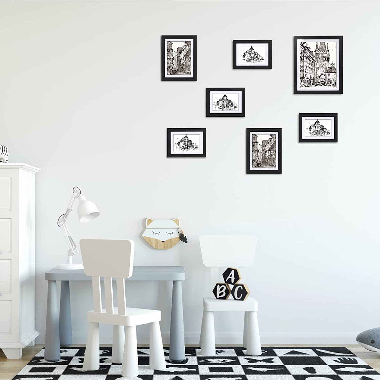 Black Collage Picture Frames Set of 7 ,One 8x10, Two 5x7, Four 4x6