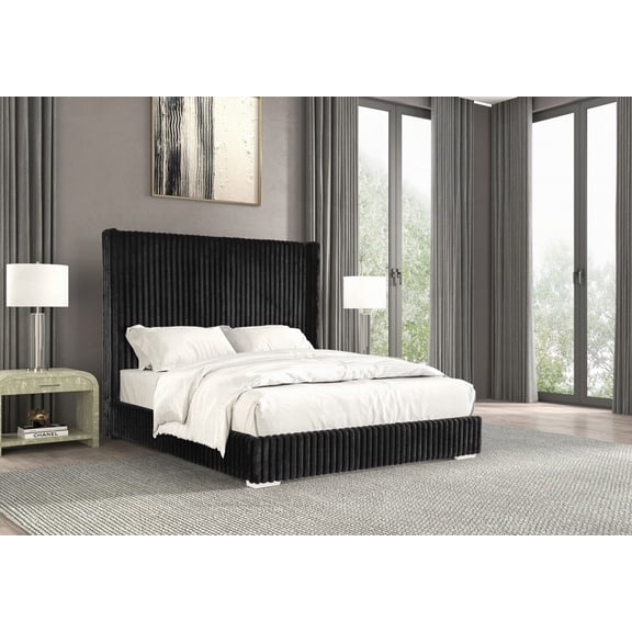 Black Color 1pc Full Size Bedroom Furniture, Mattress Ready, Fur Chenille Fabric, Contemporary Design
