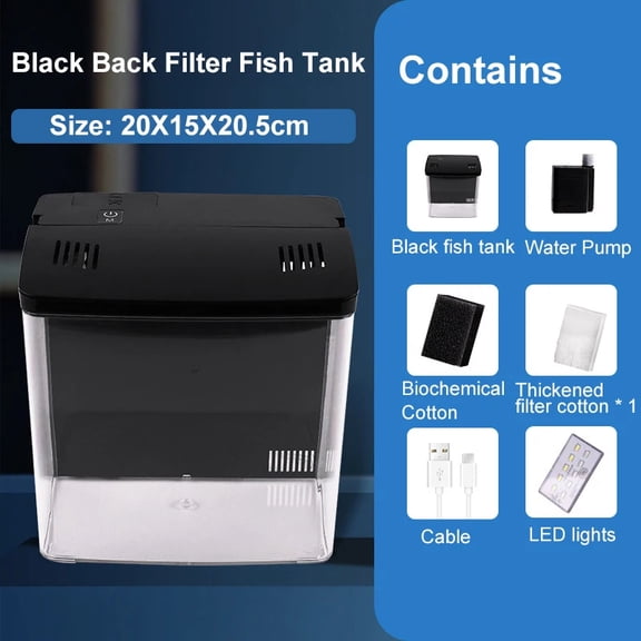 Black Color Back Filter Fish Tank with cotton filter, LED Light and USB water pump