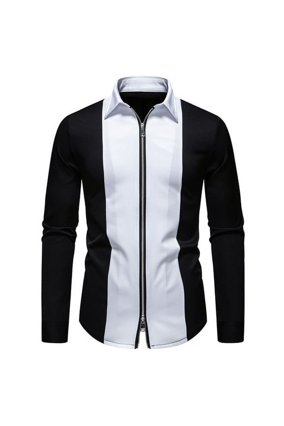 Black Color Block Loose Fit T Shirts for Man Summer Fall Long Sleeve Turtleneck Wedding Guest Formal Prom Party Evening Cocktail Plain Tee Shirt Tops Man 2025 S