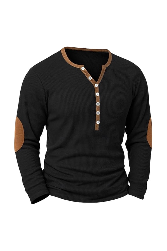 Black Color Block Tops for Mens Fall Summer Long Sleeve Crew Neck Sport Athletic Brunch Jogger Crochet Basic Patchwork Top T Shirt Blouse Mens Button 2026 M