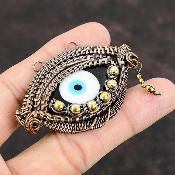 Black Color Evil Eye Jewelry Copper Wire Wrapped Pendant For Girls 1.65"