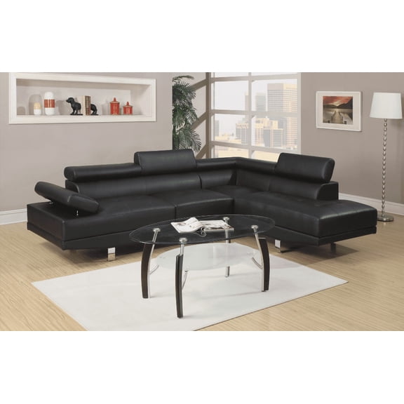 Black Color Faux Leather Sectional Sofas with Adjustable Headrest - Right Facing Chaise & Left Facing Sofa