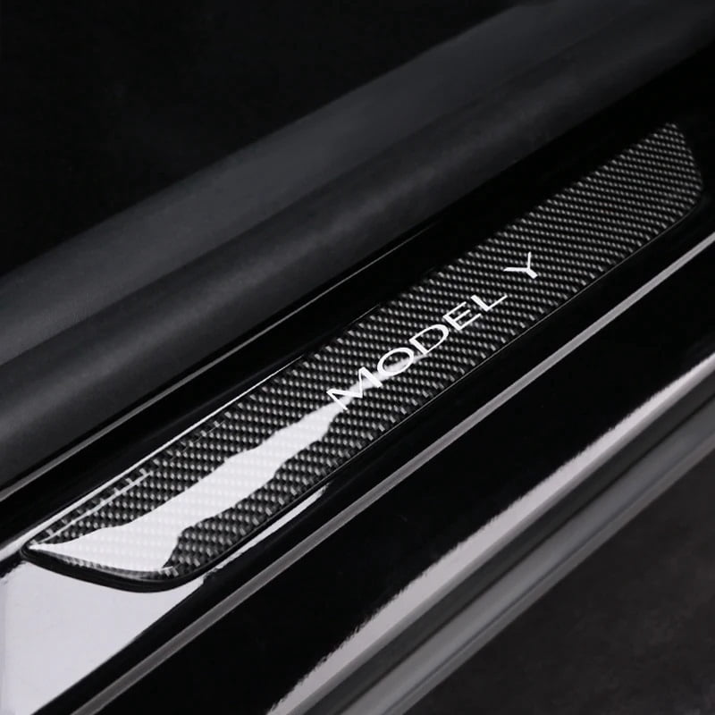 Black Color For Tesla Model Y Model Y Juniper 2025 Car Door Sill Panel Carbon Fiber Trim Protector Sticker Tuning Interior Accessories