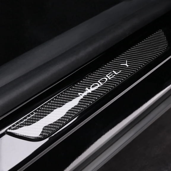 Black Color For Tesla Model Y Model Y Juniper 2025 Car Door Sill Panel Carbon Fiber Trim Protector Sticker Tuning Interior Accessories