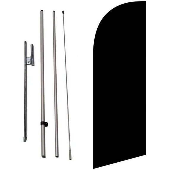 Black Color Medium Size Feather Banner Swooper Flag Sigh with Flag Pole Kit and Ground Spike, 8 feet Tall