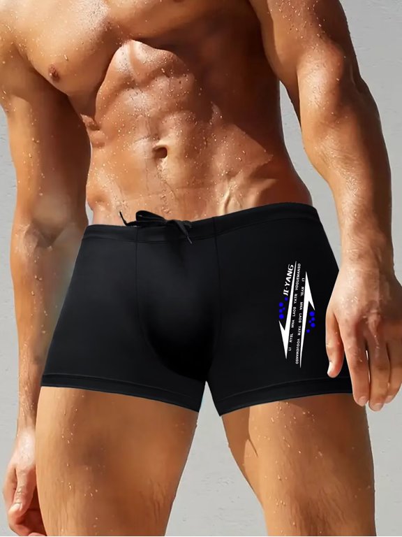 Black Color Mens Swim Short Beach Short for Men Swimming Bathing Suits Swimwear Surfing Printing Summer Fun Swim Trunks Beachwear