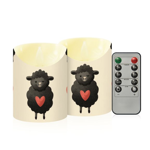 Black Color Sheep Heart Valentine Flickering Flameless Candles with Remote Timer Battery Operated LED Tealight Set of 2 S
