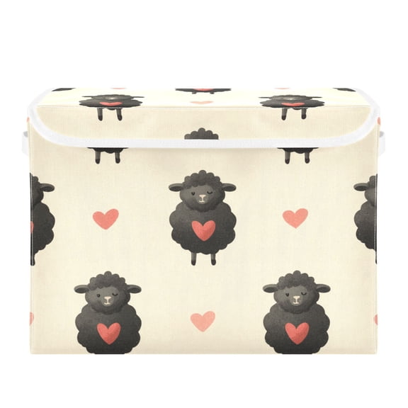 Black Color Sheep Heart Valentine Foldable Storage Bins with Lids Handles Collapsible Storage Containers Tote Boxes 16.5 x 12.6 x 11.8 inches