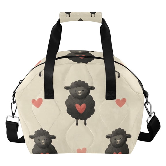 Black Color Sheep Heart Valentine Insulated Lunch Bag Reusable Quilted Lunch Box Waterproof Leakproof Lunch Container