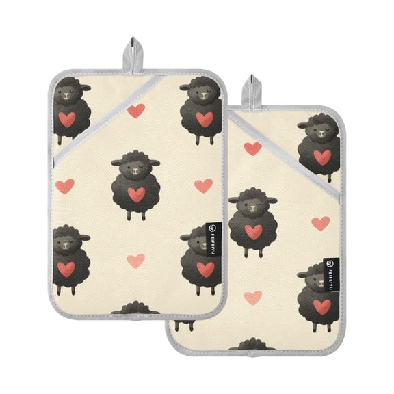 Black Color Sheep Heart Valentine Pot Holder Heat Resistant Mat Oven Hot Pads Pocket Design Potholders Set of 2