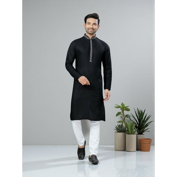 Black Color Traditional Men's Kurta Pajama Set&ndash; Cultural Wear for Men
