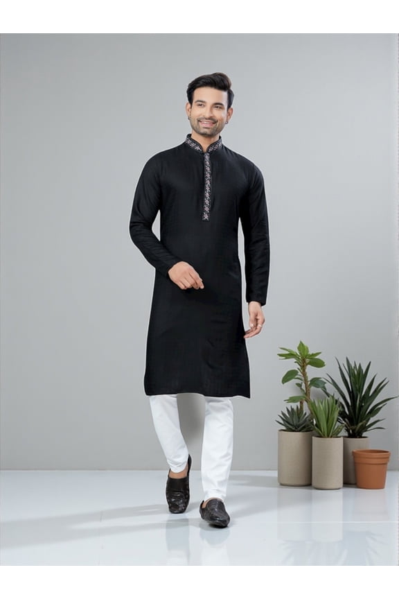 Black Color Traditional Men's Kurta Pajama Set– Cultural Wear for Men