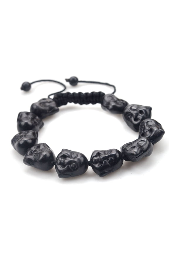 Black Color Turquoise Happy Buddha Macrame Style Adjustable Bracelet - Good for Healing and Protection - 91070