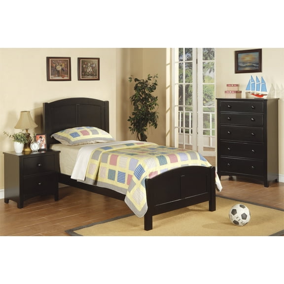 Black Color Twin Size Bed Nightstand And Chest 3pc Set Youuth Bedroom Furniture Wooden Transitional Style Headboard Plywood
