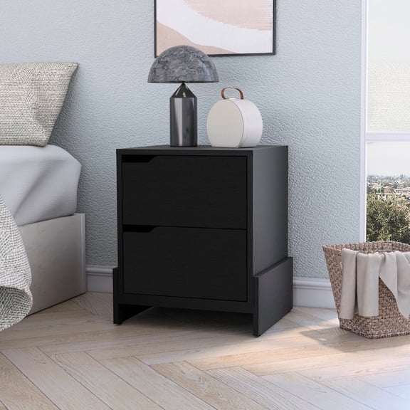 Black Color - Two Spacious Drawers Storage - Bedroom Nighttime Use - Keep Bedtime Necessities Organized