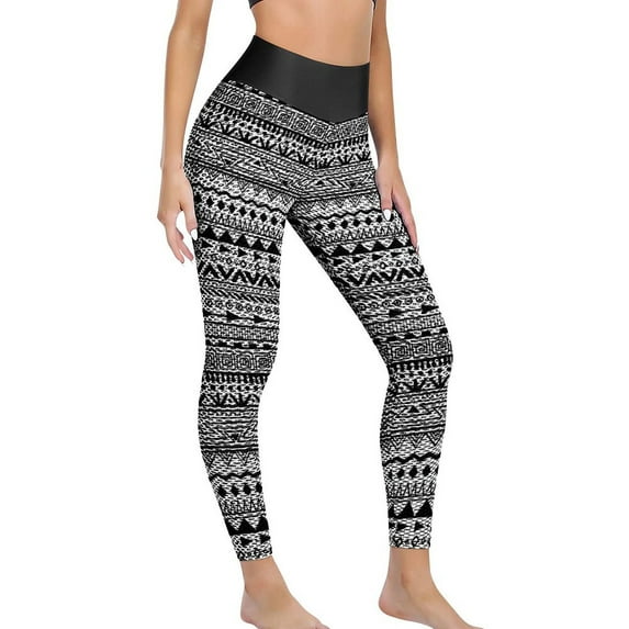 Black Colored Ethnic Leggings Abstract Graffiti Print Gym Yoga Pants Women High Waist Sexy Sport Pants Seamless Yoga Leggings