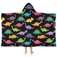 thumbnail image 1 of Black Colorful Dinosaur Pattern Hooded Bath Towel，50"x30" for Ages 3 To 12 Kids, Quick Dry Lightweight Soft Microfiber Hood Beach Towel Cover Up for Kids, 1 of 7