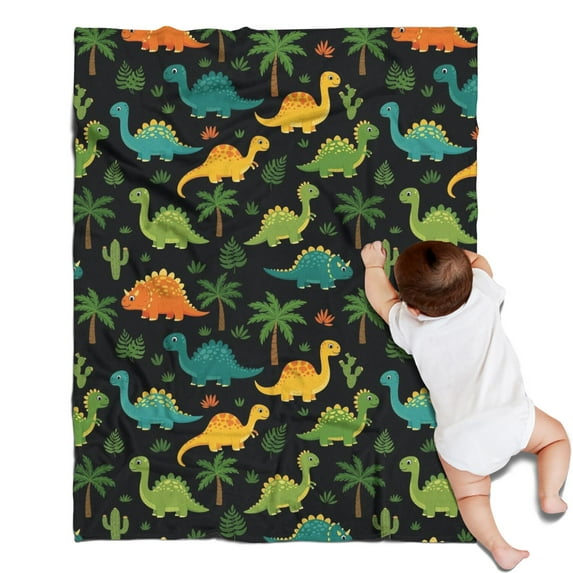Black Colorful Dinosaurs Pattern Blanket,Comfortable Soft Flannel Throw Blanket,All Season,Warm Lightweight Blankets for Sofa Bed Couch Living Room Chair,30"x40"