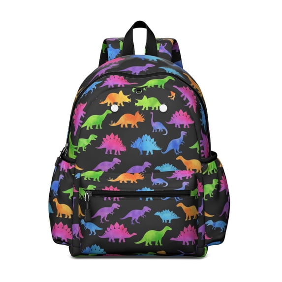 Black Colorful Dinosaurs Pattern Cute School Backpack with Padded Back and Adjustable Shoulder Straps 13.4"x11"x4.7"