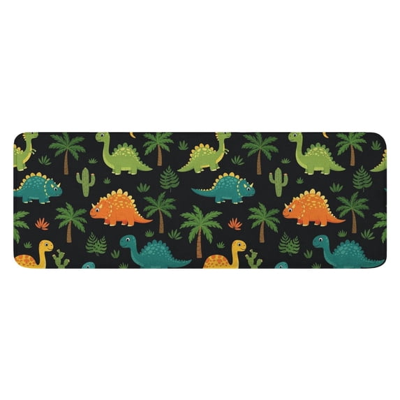 Black Colorful Dinosaurs Pattern Kitchen Rug Mat,Kitchen Runner Rugs Non Skid Washable,Decorative Kitchen Floor Mats for Kitchen,Sink,Laundry,17"x47.2"