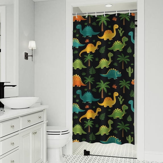 Black Colorful Dinosaurs Pattern Shower Curtain 36"x72" ,Bathroom Decorative Shower Curtains Set with 12 Hooks,Modern Waterproof Washable Shower Curtain