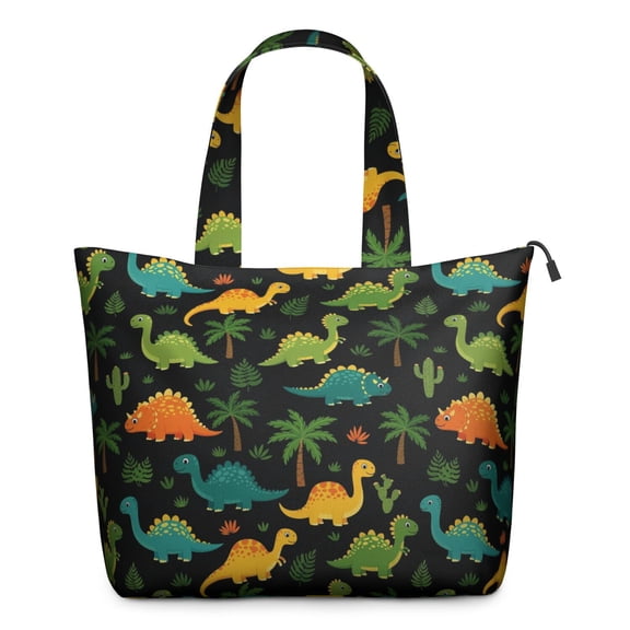 Black Colorful Dinosaurs Pattern Travel Tote Bags for Women Carry On,Large Weekender Bags for Women Travel,Multi Functional Duffle Bag for Work,Shopping,Sports