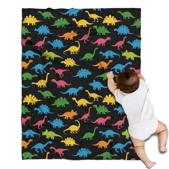 Black Colorful Dinosaurs Silhouette Pattern Blanket,Comfortable Soft Flannel Throw Blanket,All Season,Warm Lightweight Blankets for Sofa Bed Couch Living Room Chair,30"x40"