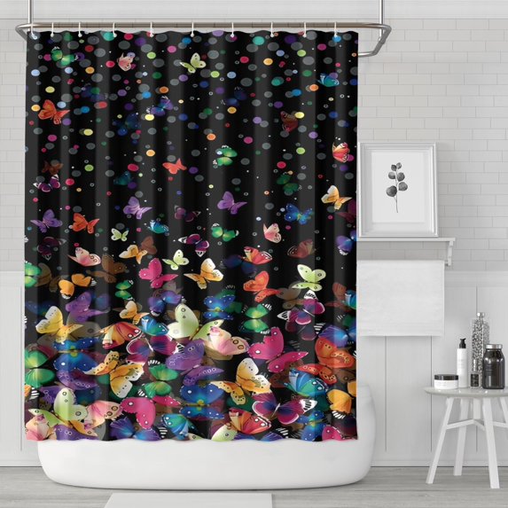 Black Colorful Dot Butterfly Pattern Shower Curtain 72"x84" ,Bathroom Decorative Shower Curtains Set with 12 Hooks,Modern Waterproof Washable Shower Curtain