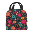 thumbnail image 1 of Black Colorful Floral Lunch Bag Thick Aluminum Foil Cooler Tote for Women Work Picnic Gift, 1 of 7