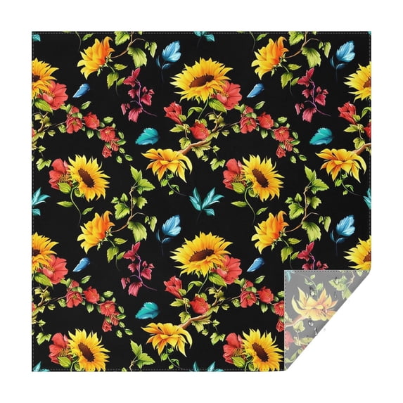 Black Colorful Flower Leaf Sunflower Pattern Square Tablecloth,Waterproof Square Table Cover,Wipeable Spillproof Washable Table Cover for Home Kitchen Party Decor 52"x52"(132x132cm)